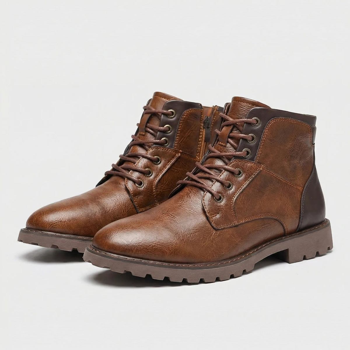 Stylish Ankle Boots for Men with Round Toe Lace Up Side Zip Lug Sole Combat Style