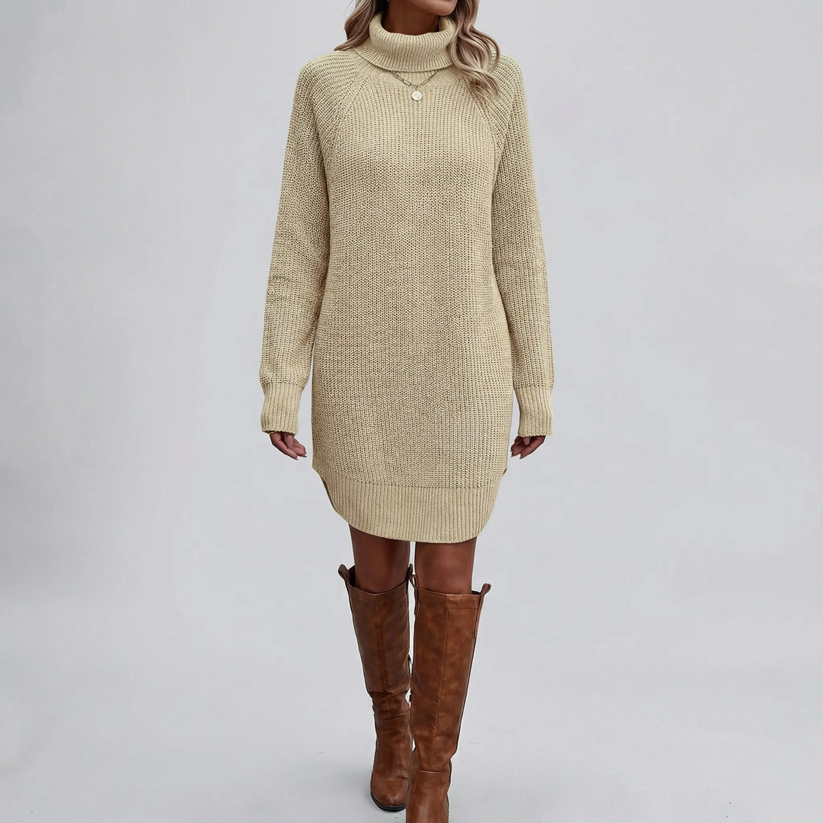 Cozy Sweater Dress for Women with Turtleneck Long Sleeve Chunky Knit Ribbed Tunic Style