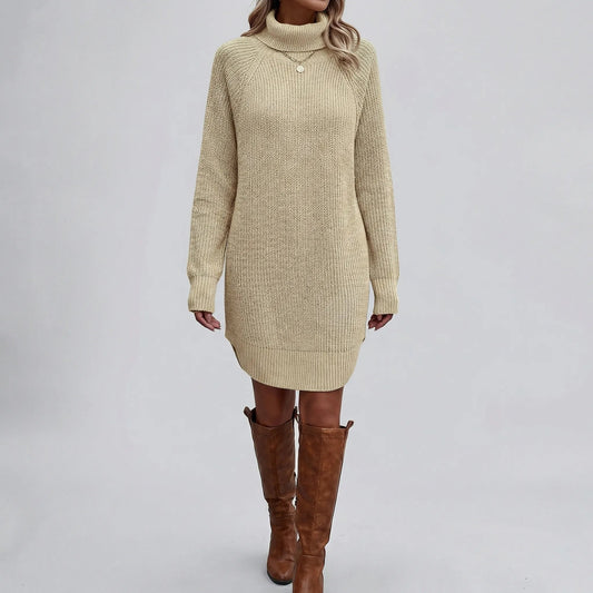 Cozy Sweater Dress for Women with Turtleneck Long Sleeve Chunky Knit Ribbed Tunic Style