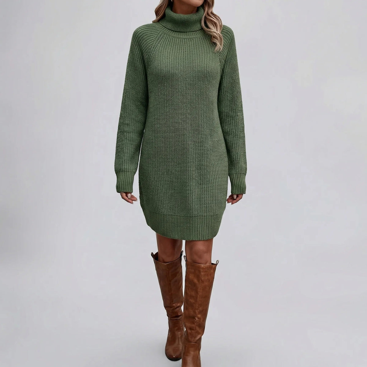 Cozy Sweater Dress for Women with Turtleneck Long Sleeve Chunky Knit Ribbed Tunic Style