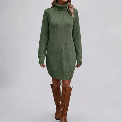 Cozy Sweater Dress for Women with Turtleneck Long Sleeve Chunky Knit Ribbed Tunic Style