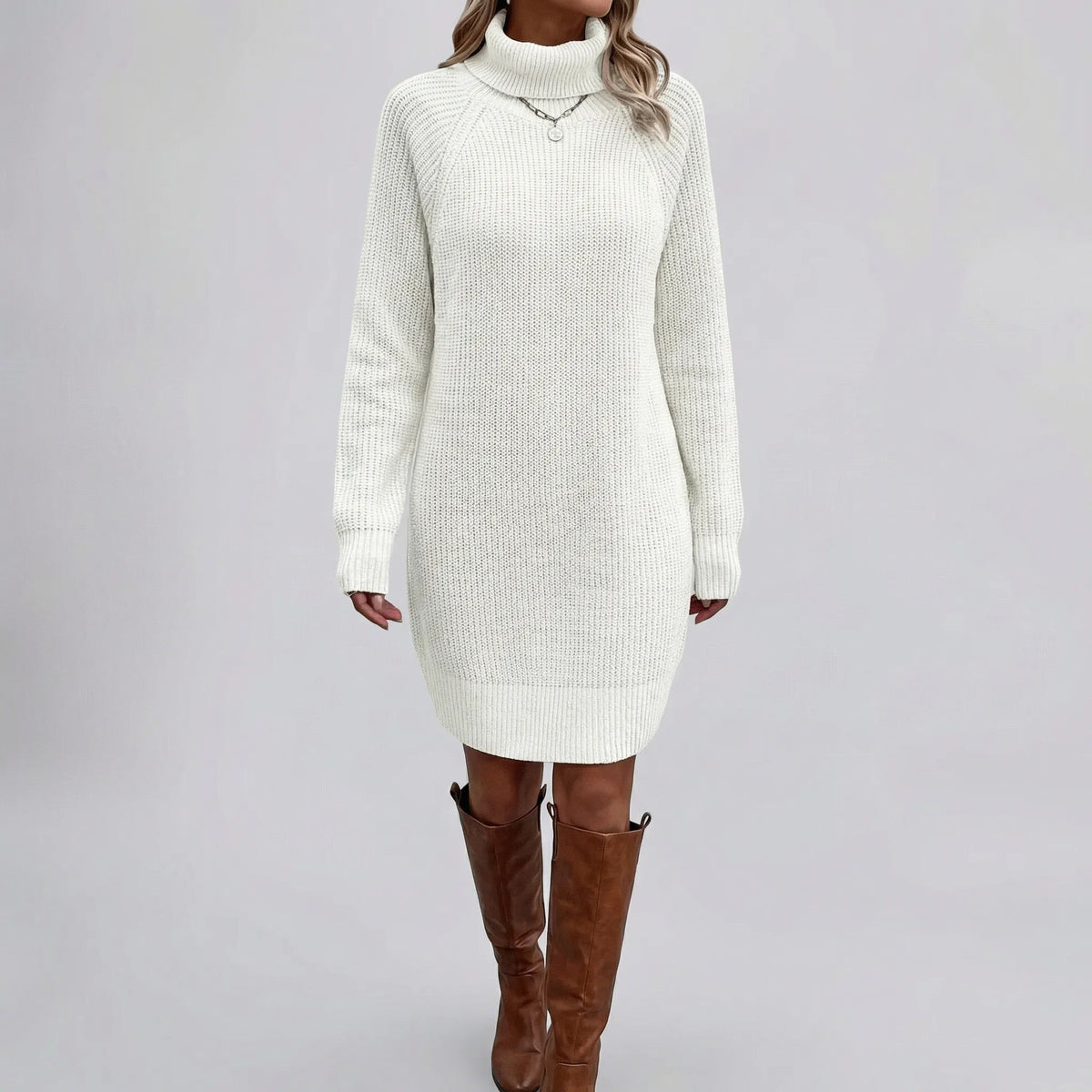 Cozy Sweater Dress for Women with Turtleneck Long Sleeve Chunky Knit Ribbed Tunic Style