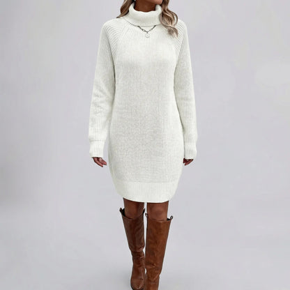 Cozy Sweater Dress for Women with Turtleneck Long Sleeve Chunky Knit Ribbed Tunic Style