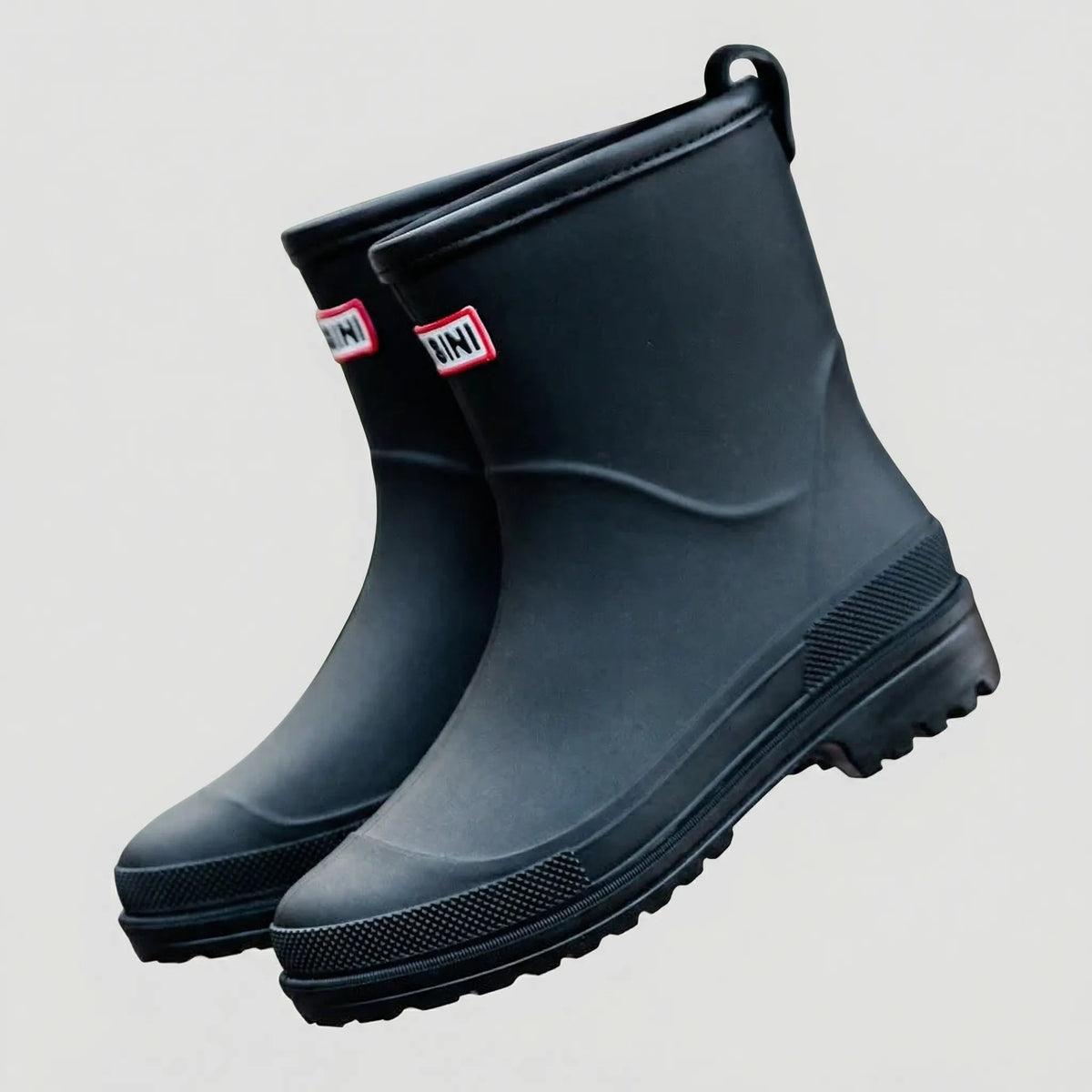 Women's Mid-Height Rain Boots Matte Rubber Pull-On Tall Wellington Round Toe Slip-On