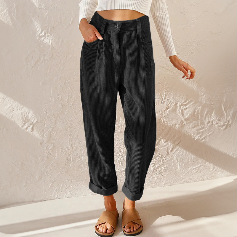 Effortless Corduroy Pants for Women with High Waisted Pleated Tapered Cuffed Hem Casual Style