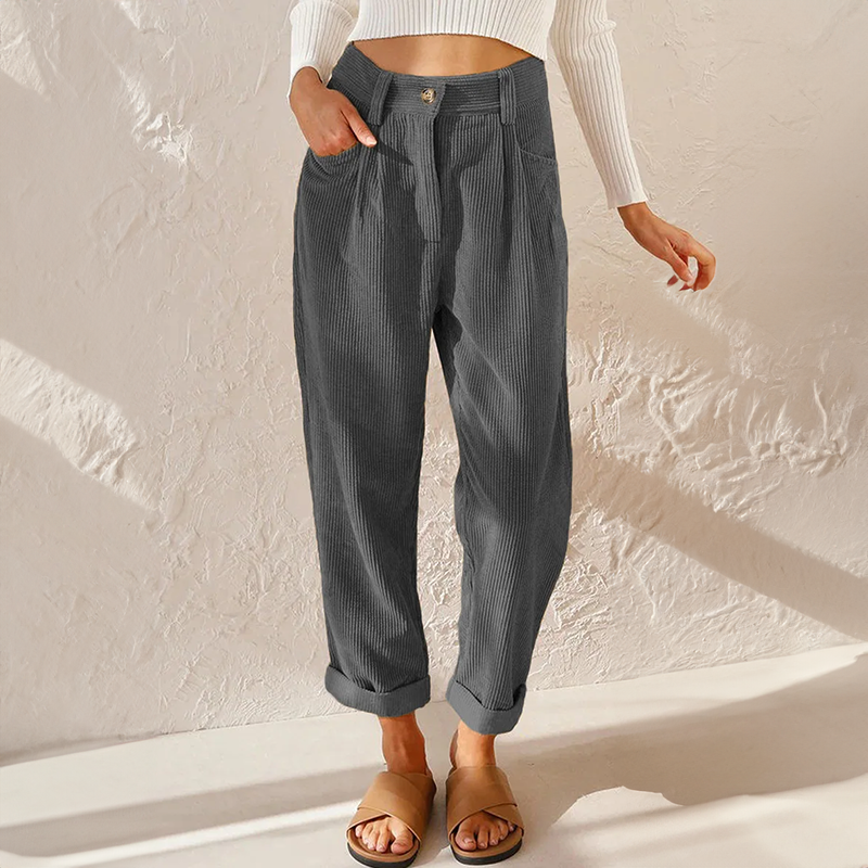 Effortless Corduroy Pants for Women with High Waisted Pleated Tapered Cuffed Hem Casual Style