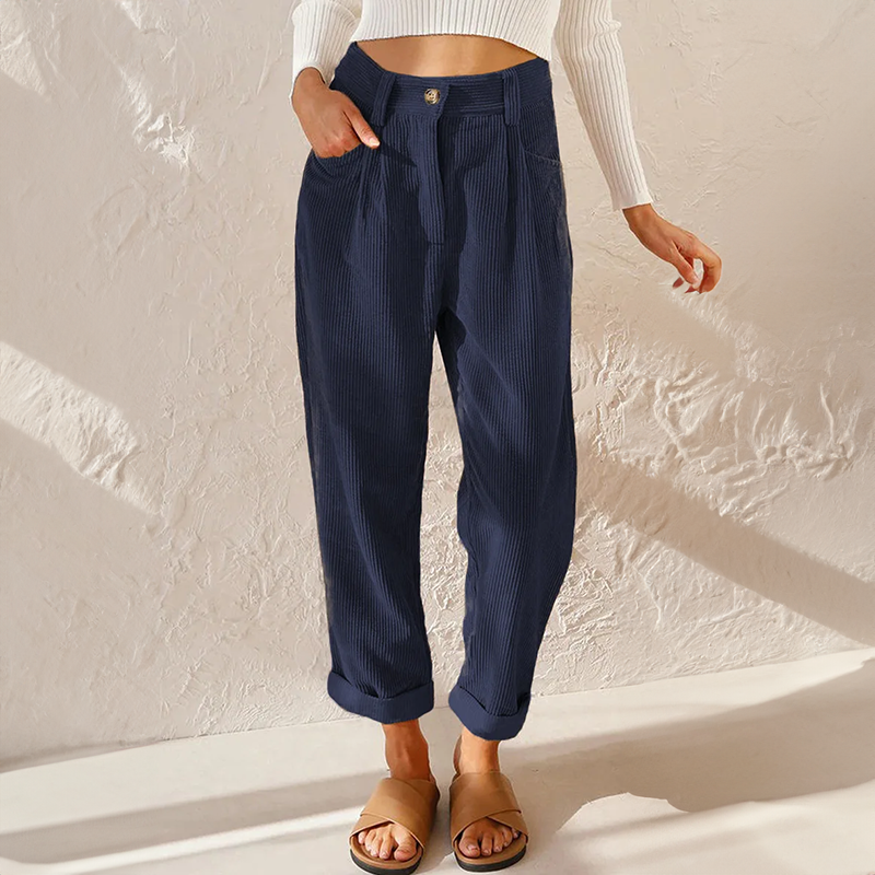 Effortless Corduroy Pants for Women with High Waisted Pleated Tapered Cuffed Hem Casual Style