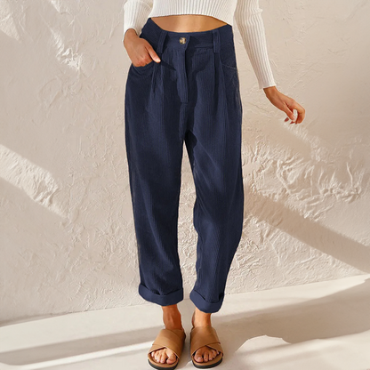 Effortless Corduroy Pants for Women with High Waisted Pleated Tapered Cuffed Hem Casual Style