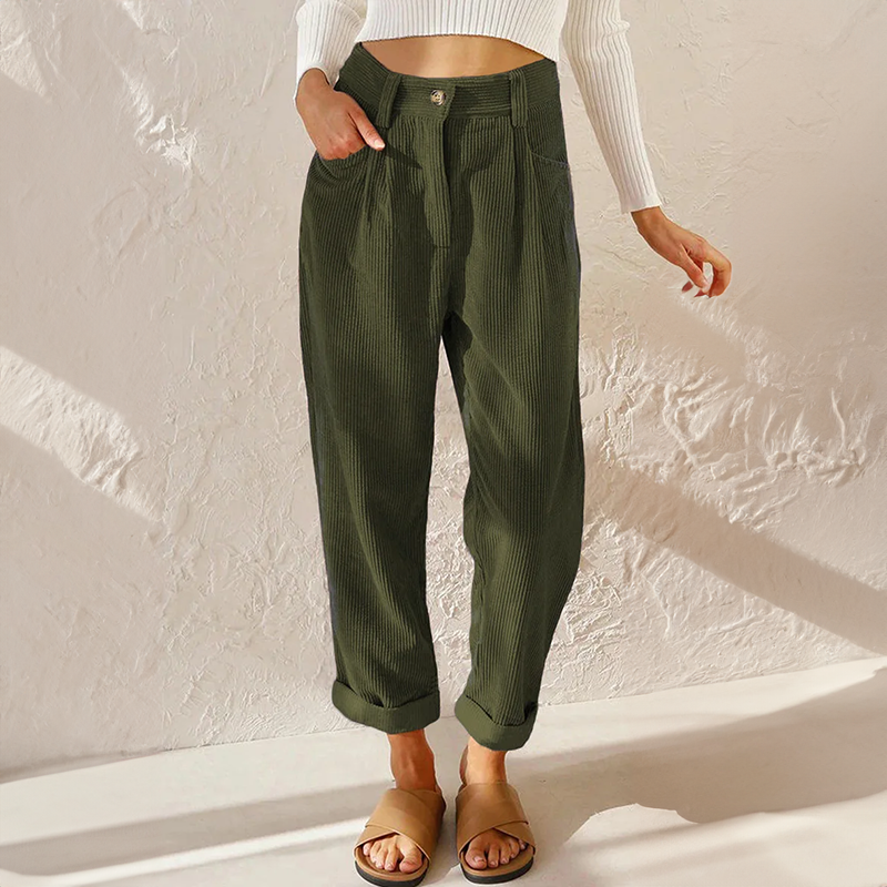 Effortless Corduroy Pants for Women with High Waisted Pleated Tapered Cuffed Hem Casual Style