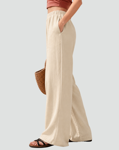 Effortless Linen Pants for Women with Elastic High Waist Wide Leg Relaxed Casual Style