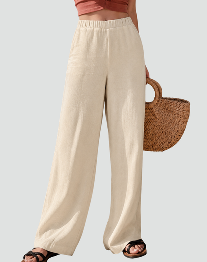 Effortless Linen Pants for Women with Elastic High Waist Wide Leg Relaxed Casual Style