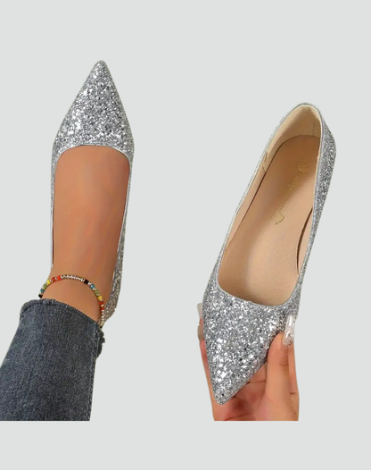 Elegant Glitter Kitten Heels for Women with Pointed Toe Low Block Heel Pump Style