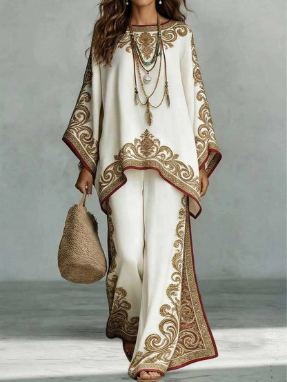 Elegant White Maxi Dress for Women with Embroidered Print Kaftan Batwing Sleeve Flowing Style