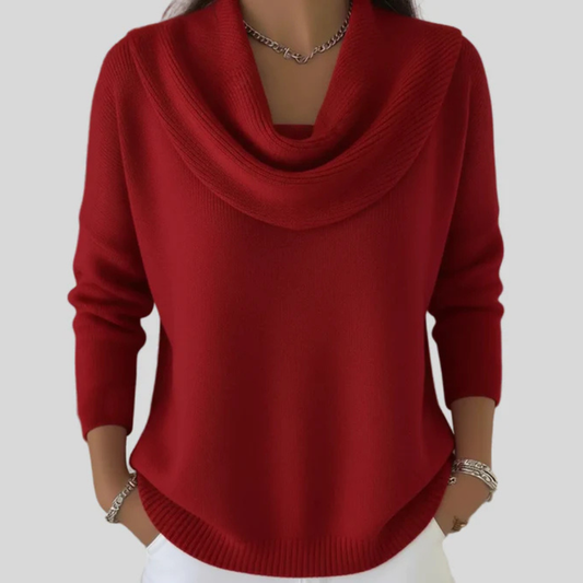 Comfortable Ribbed Sweater for Women with Cowl Neck Long Sleeve Relaxed Oversized Style