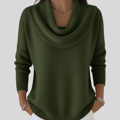 Comfortable Ribbed Sweater for Women with Cowl Neck Long Sleeve Relaxed Oversized Style