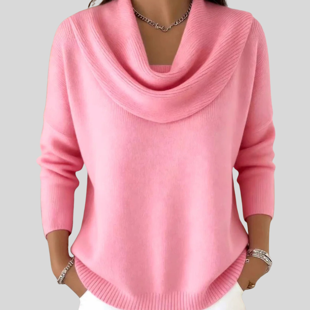 Comfortable Ribbed Sweater for Women with Cowl Neck Long Sleeve Relaxed Oversized Style