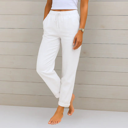 Effortless Linen Tapered Pants for Women with High Waist Drawstring Relaxed Flowing Casual Style