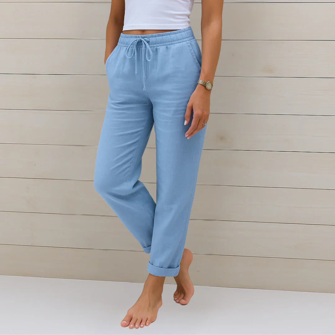 Effortless Linen Tapered Pants for Women with High Waist Drawstring Relaxed Flowing Casual Style