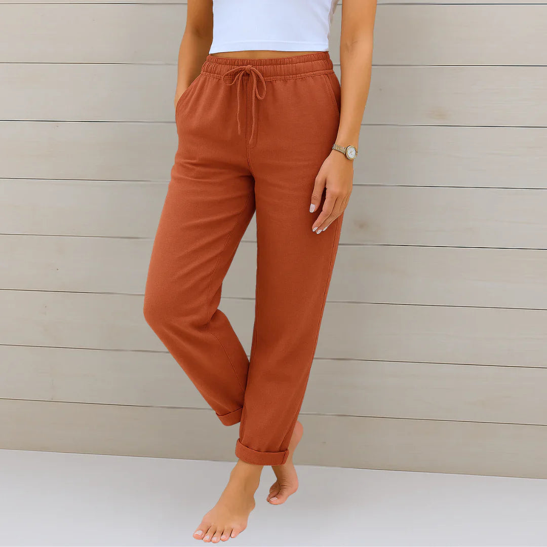 Effortless Linen Tapered Pants for Women with High Waist Drawstring Relaxed Flowing Casual Style