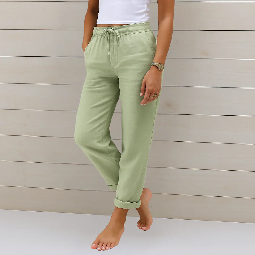 Effortless Linen Tapered Pants for Women with High Waist Drawstring Relaxed Flowing Casual Style