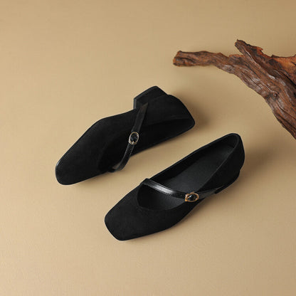 Elegant Mary Jane Shoes for Women with Square Toe Ankle Strap Suede Block Heel Style