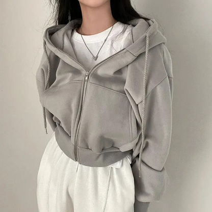 Comfortable Zip Up Hoodie for Women with Drawstring Hood Long Sleeve Cropped Oversized Style