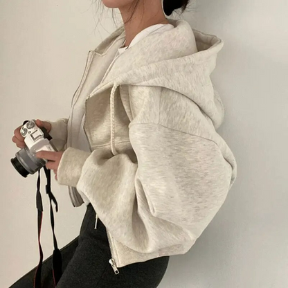 Comfortable Zip Up Hoodie for Women with Drawstring Hood Long Sleeve Cropped Oversized Style