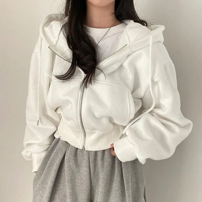 Comfortable Zip Up Hoodie for Women with Drawstring Hood Long Sleeve Cropped Oversized Style