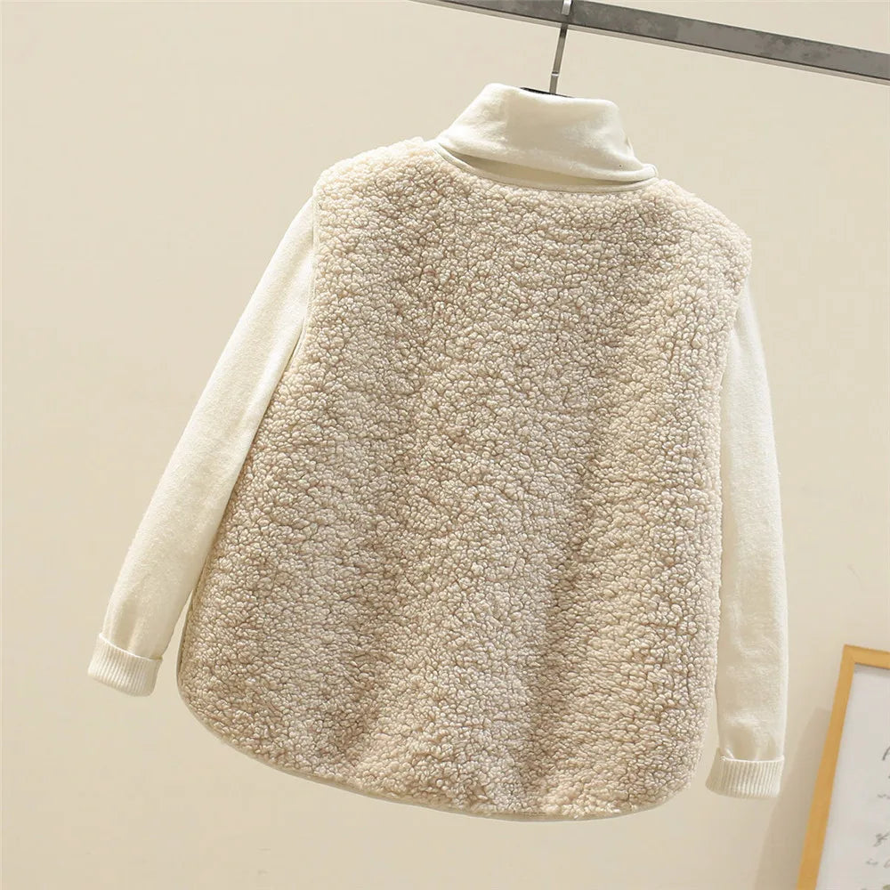 Cozy Fleece Cardigan Vest for Women with Button Front Sherpa Sleeveless Warm Relaxed Style