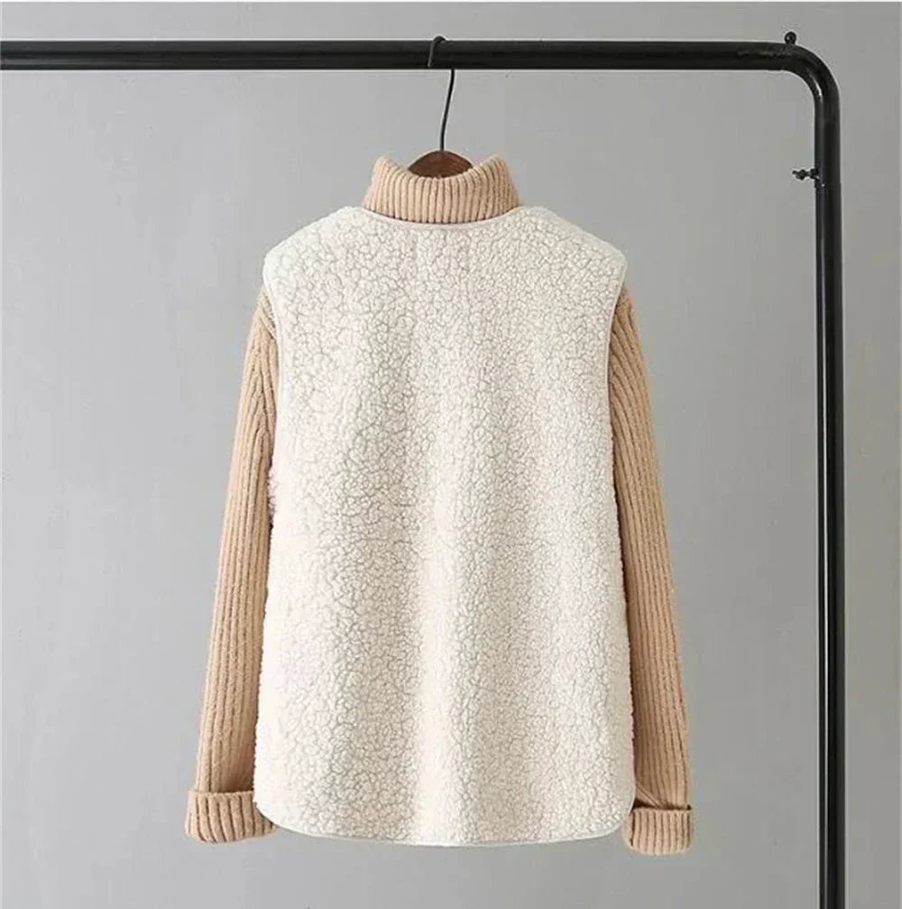 Cozy Fleece Cardigan Vest for Women with Button Front Sherpa Sleeveless Warm Relaxed Style