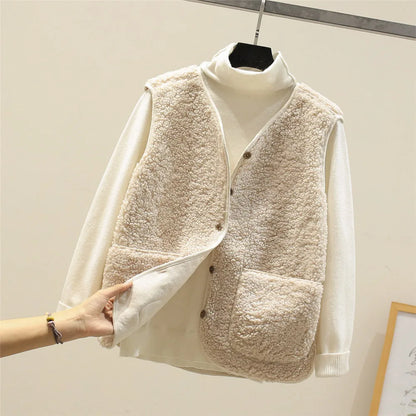 Cozy Fleece Cardigan Vest for Women with Button Front Sherpa Sleeveless Warm Relaxed Style