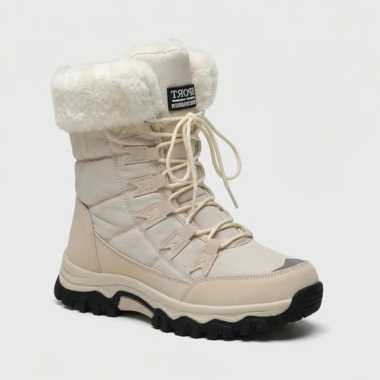 Women's Fur-Cuffed Winter Snow Boots Lace-Up Mid-Calf Warm Lined Lug Sole