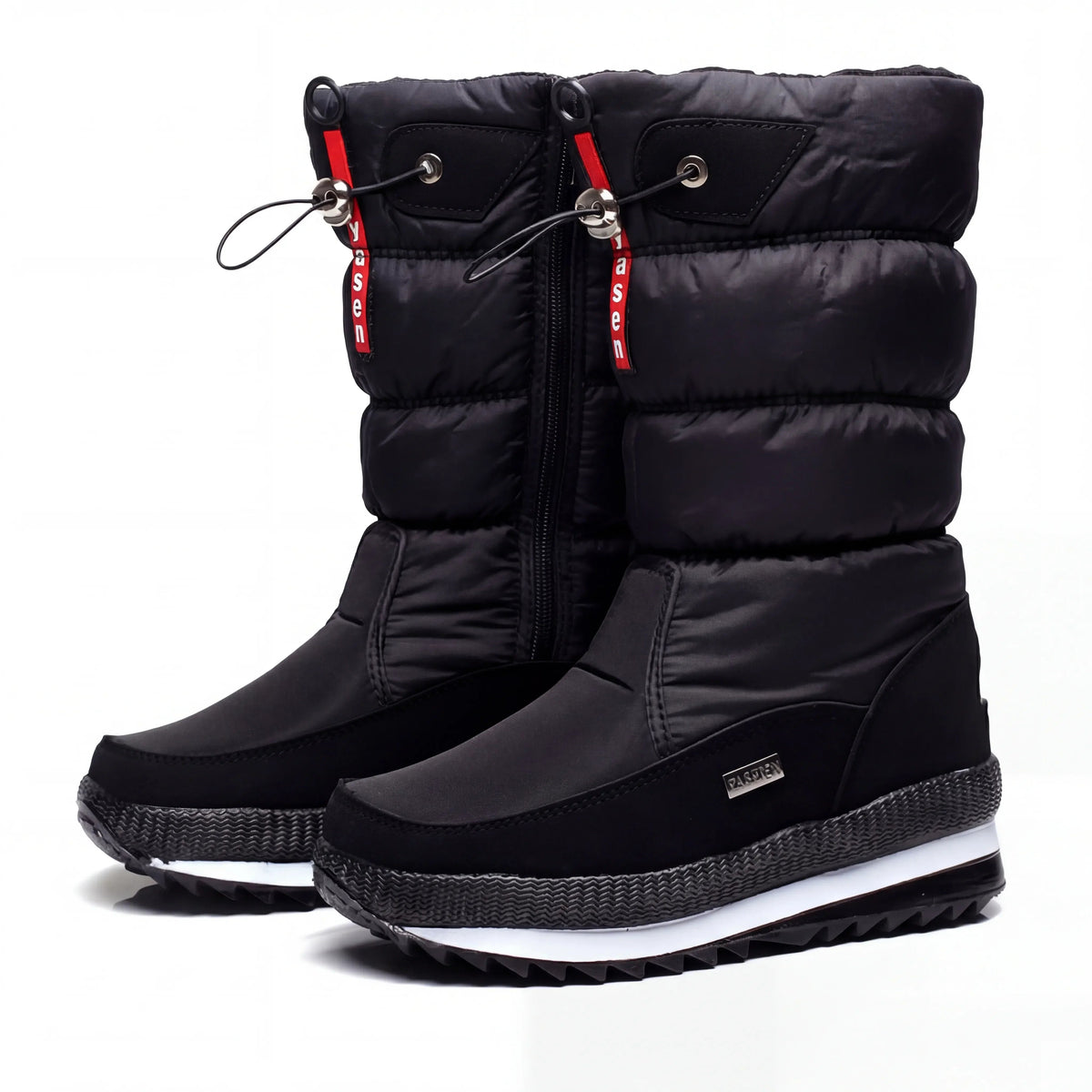 Women's Quilted Knee-High Winter Snow Boots Drawstring Warm Lined Platform Tall