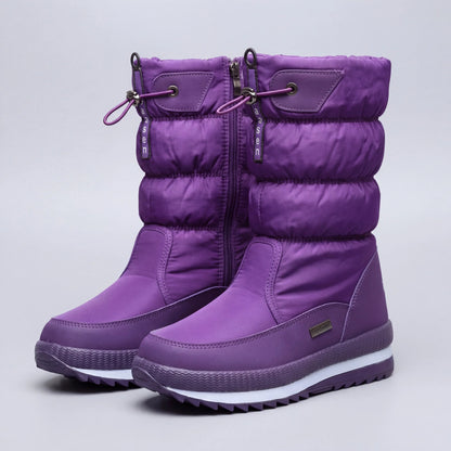 Women's Quilted Knee-High Winter Snow Boots Drawstring Warm Lined Platform Tall