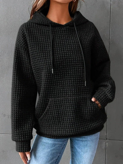 Comfortable Waffle Knit Hoodie for Women with Drawstring Hood Long Sleeve Oversized Relaxed Style