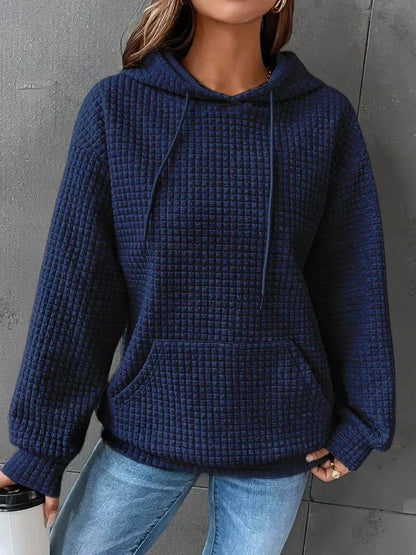 Comfortable Waffle Knit Hoodie for Women with Drawstring Hood Long Sleeve Oversized Relaxed Style