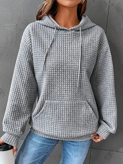 Comfortable Waffle Knit Hoodie for Women with Drawstring Hood Long Sleeve Oversized Relaxed Style