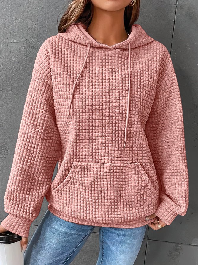 Comfortable Waffle Knit Hoodie for Women with Drawstring Hood Long Sleeve Oversized Relaxed Style