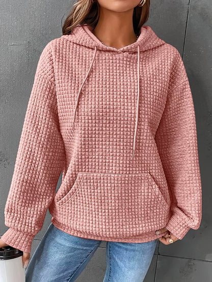 Comfortable Waffle Knit Hoodie for Women with Drawstring Hood Long Sleeve Oversized Relaxed Style