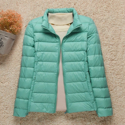 Cozy Puffer Jacket for Women with Stand Collar Long Sleeve Zip Up Lightweight Packable Style