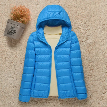 Cozy Puffer Jacket for Women with Stand Collar Long Sleeve Zip Up Lightweight Packable Style