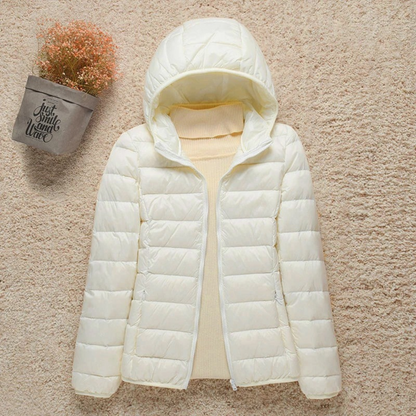 Cozy Puffer Jacket for Women with Stand Collar Long Sleeve Zip Up Lightweight Packable Style