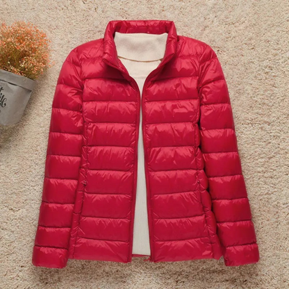 Cozy Puffer Jacket for Women with Stand Collar Long Sleeve Zip Up Lightweight Packable Style