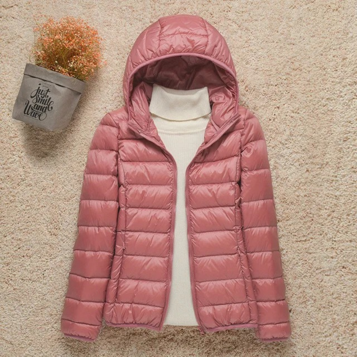 Cozy Puffer Jacket for Women with Stand Collar Long Sleeve Zip Up Lightweight Packable Style