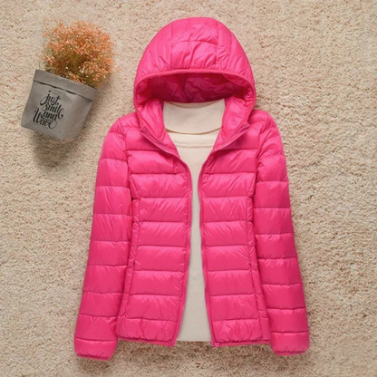 Cozy Puffer Jacket for Women with Stand Collar Long Sleeve Zip Up Lightweight Packable Style