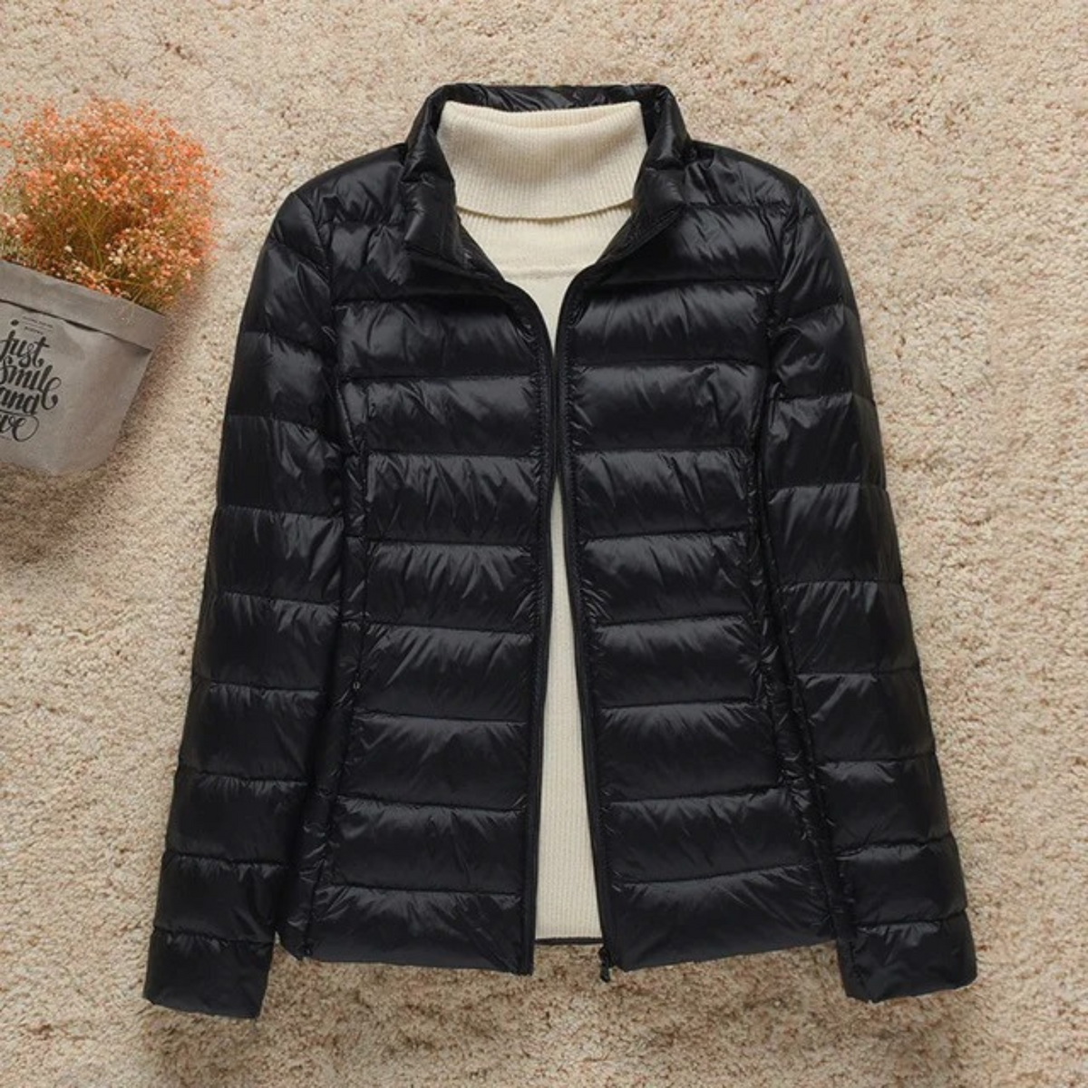Cozy Puffer Jacket for Women with Stand Collar Long Sleeve Zip Up Lightweight Packable Style
