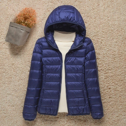 Cozy Puffer Jacket for Women with Stand Collar Long Sleeve Zip Up Lightweight Packable Style