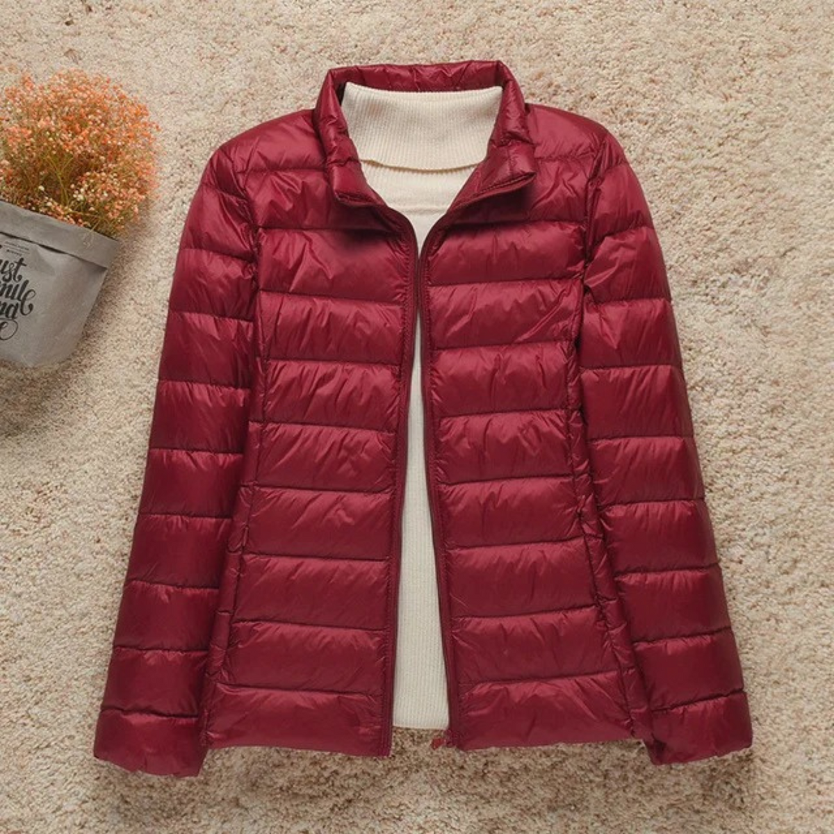 Cozy Puffer Jacket for Women with Stand Collar Long Sleeve Zip Up Lightweight Packable Style