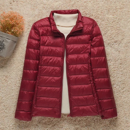 Cozy Puffer Jacket for Women with Stand Collar Long Sleeve Zip Up Lightweight Packable Style