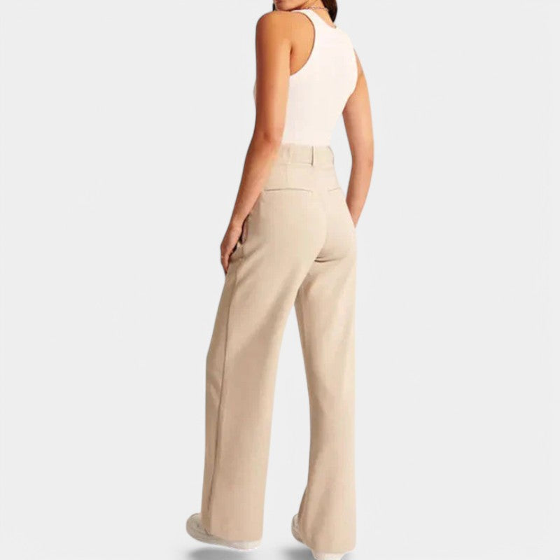 Elegant Tailored Dress Pants for Women with High Waisted Wide Leg Pocket Detail Relaxed Style